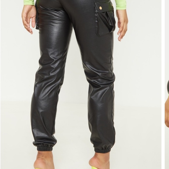 Tall black faux leather pocket detail joggers - Picture 3 of 4